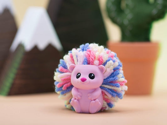 Hedgehog Desk Buddy: 3D Printed Fluffy Yarn Pom Pom Decor - Mother's Day Gift