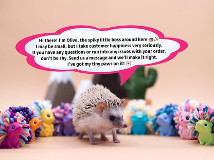 Handmade Hedgehog Desk Decor – Pink Yarn, Heart Accent - Mother's Day Gift