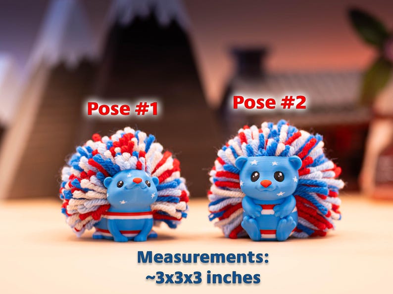 Hedgehog Keychain | 4th of July | Adorable Hedgehog Decor | Backpack | Gift Ideas | Pom-Pom | Independence Day | 3D Printed | Yarn Pompom