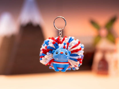 Hedgehog Keychain | 4th of July | Adorable Hedgehog Decor | Backpack | Gift Ideas | Pom-Pom | Independence Day | 3D Printed | Yarn Pompom