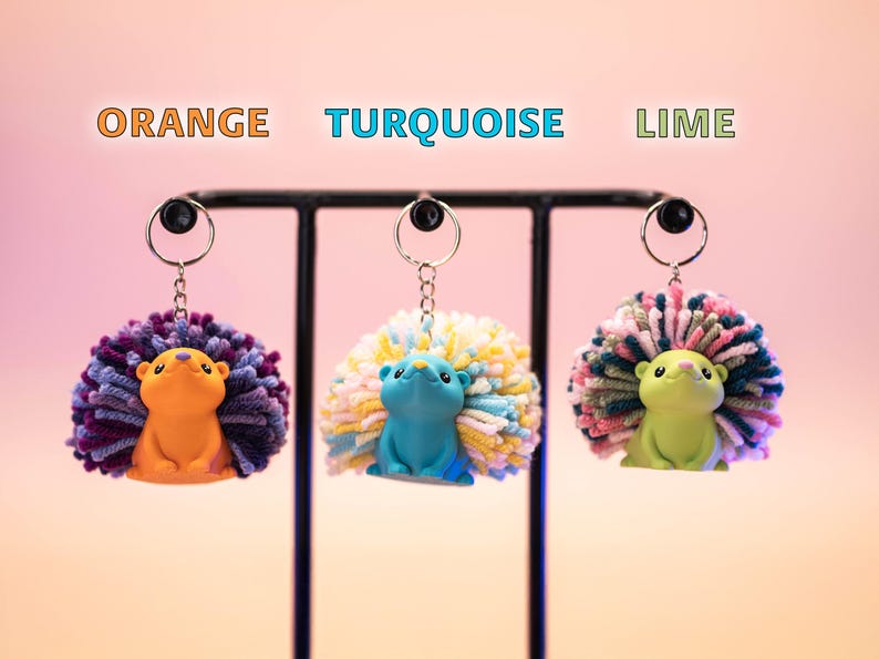 3D Printed Hedgehog Keychain: Yarn Pom-Pom Backpack Charm - Mother's Day Gift