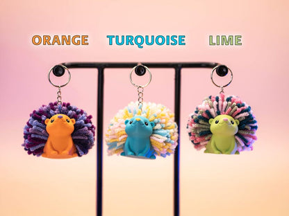 3D Printed Hedgehog Keychain: Yarn Pom-Pom Backpack Charm - Mother's Day Gift