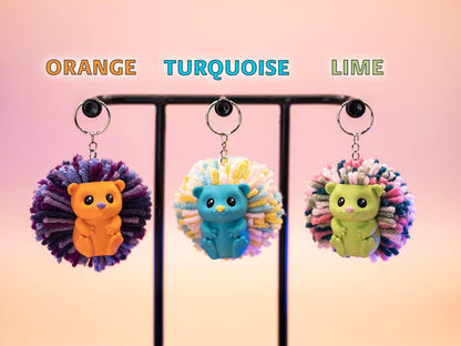3D Printed Hedgehog Keychain: Yarn Pom-Pom Backpack Charm - Mother's Day Gift