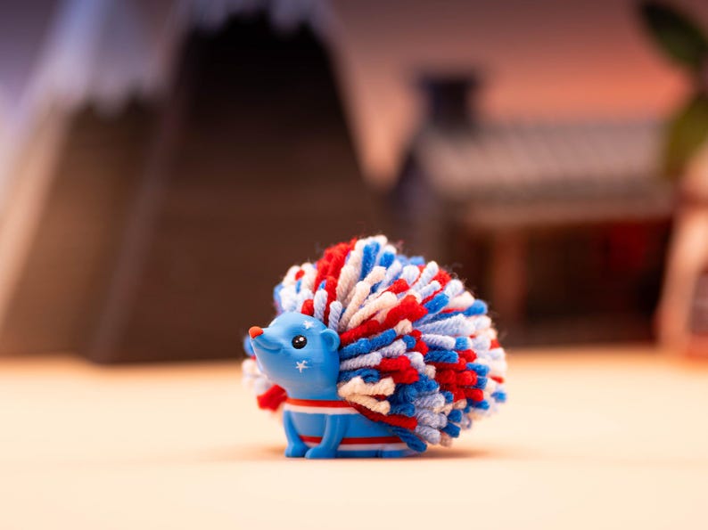 Hedgehog Keychain | 4th of July | Adorable Hedgehog Decor | Backpack | Gift Ideas | Pom-Pom | Independence Day | 3D Printed | Yarn Pompom