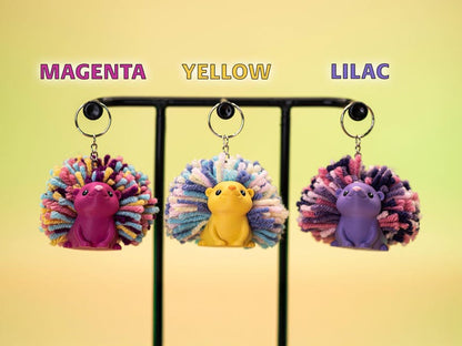 3D Printed Hedgehog Keychain: Yarn Pom-Pom Backpack Charm - Mother's Day Gift