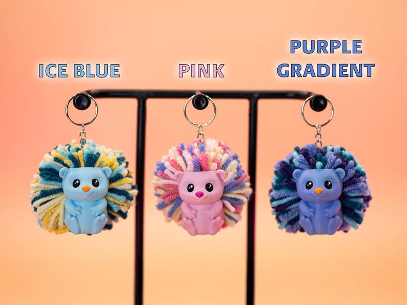 3D Printed Hedgehog Keychain: Yarn Pom-Pom Backpack Charm - Mother's Day Gift