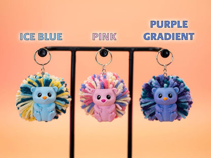 3D Printed Hedgehog Keychain: Yarn Pom-Pom Backpack Charm - Mother's Day Gift
