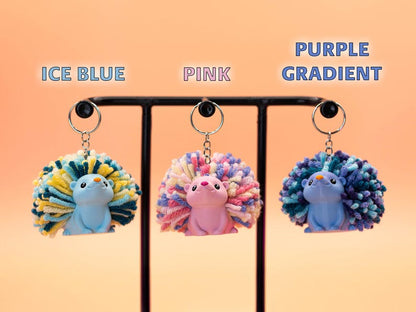 3D Printed Hedgehog Keychain: Yarn Pom-Pom Backpack Charm - Mother's Day Gift
