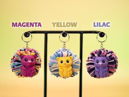 3D Printed Hedgehog Keychain: Yarn Pom-Pom Backpack Charm - Mother's Day Gift