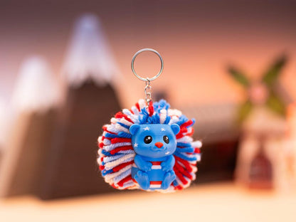 Hedgehog Keychain | 4th of July | Adorable Hedgehog Decor | Backpack | Gift Ideas | Pom-Pom | Independence Day | 3D Printed | Yarn Pompom