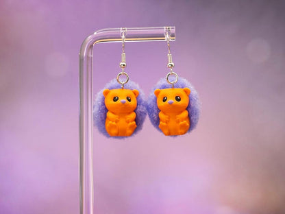 3D Printed Hedgehog Earrings: Pom-Pom Accent, Hypoallergenic Stainless Steel - Mother's Day Gift