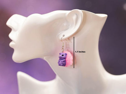 3D Printed Hedgehog Earrings: Pom-Pom Accent, Hypoallergenic Stainless Steel - Mother's Day Gift