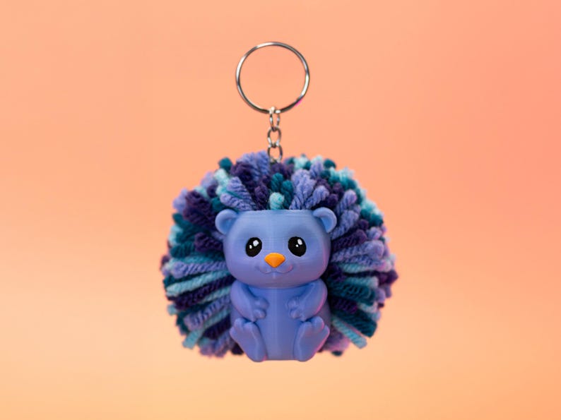 3D Printed Hedgehog Keychain: Yarn Pom-Pom Backpack Charm - Mother's Day Gift