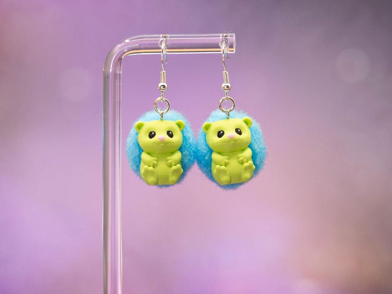 3D Printed Hedgehog Earrings: Pom-Pom Accent, Hypoallergenic Stainless Steel - Mother's Day Gift