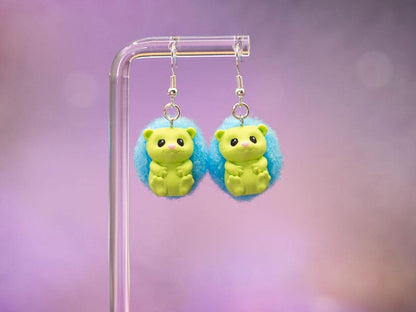 3D Printed Hedgehog Earrings: Pom-Pom Accent, Hypoallergenic Stainless Steel - Mother's Day Gift