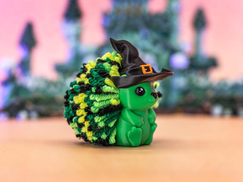 Hedgehog Witch Desk Buddy: 3D Printed Yarn Pompom Decor - Wicked Inspired