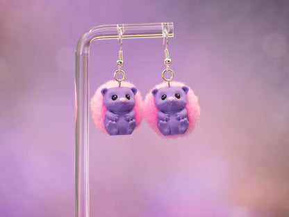 3D Printed Hedgehog Earrings: Pom-Pom Accent, Hypoallergenic Stainless Steel - Mother's Day Gift