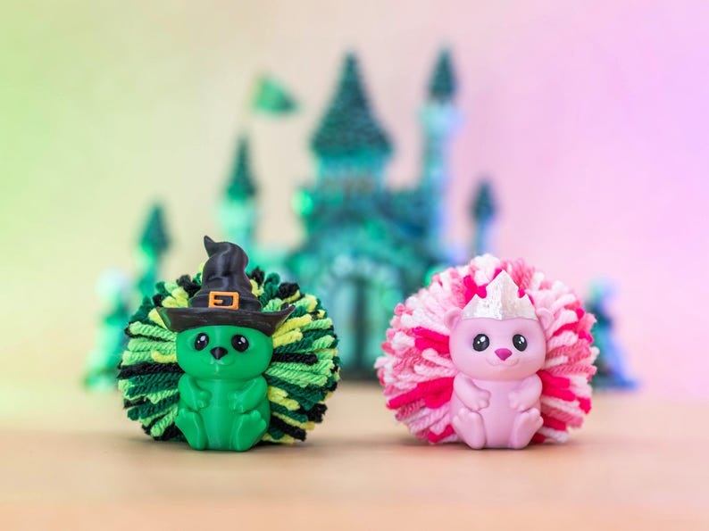 Hedgehog Witch Desk Buddy: 3D Printed Yarn Pompom Decor - Wicked Inspired