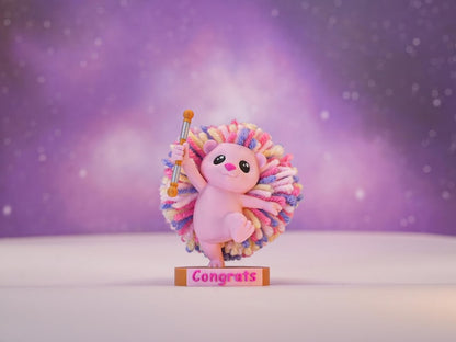 Personalized Baton Twirling Hedgehog Desk Buddy, Custom Name Keepsake, Cheerleader Gift