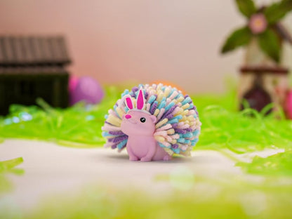 Easter Hedgehog Desk Buddy – Bunny Ears Spring Decor, Pastel Yarn Quills, Easter Basket Stuffer