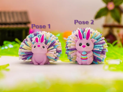 Easter Hedgehog Desk Buddy – Bunny Ears Spring Decor, Pastel Yarn Quills, Easter Basket Stuffer