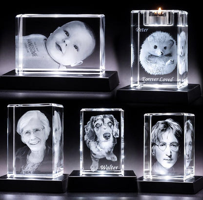 Personalized 3D Crystal Photo Engraving | Custom Pet Memorial Keepsake | Mother's Day Gift (LED Base Included)