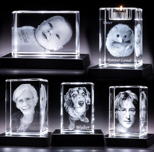 Personalized 3D Crystal Photo Engraving | Custom Pet Memorial Keepsake | Mother's Day Gift (LED Base Included)