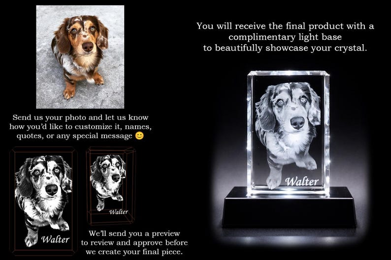 Personalized 3D Crystal Photo Engraving | Custom Pet Memorial Keepsake | Mother's Day Gift (LED Base Included)