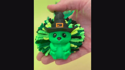 Hedgehog Witch Desk Buddy: 3D Printed Yarn Pompom Decor - Wicked Inspired