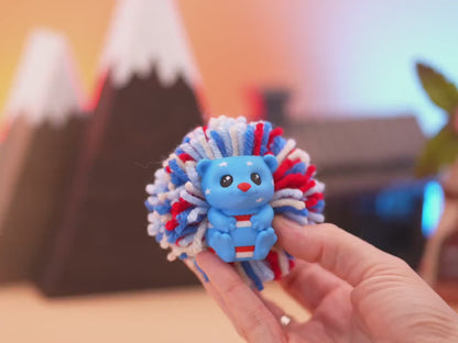 Hedgehog Keychain | 4th of July | Adorable Hedgehog Decor | Backpack | Gift Ideas | Pom-Pom | Independence Day | 3D Printed | Yarn Pompom