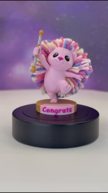 Personalized Baton Twirling Hedgehog Desk Buddy, Custom Name Keepsake, Cheerleader Gift