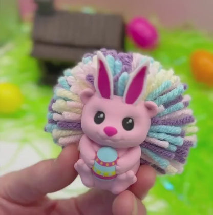 Easter Hedgehog Desk Buddy – Bunny Ears Spring Decor, Pastel Yarn Quills, Easter Basket Stuffer